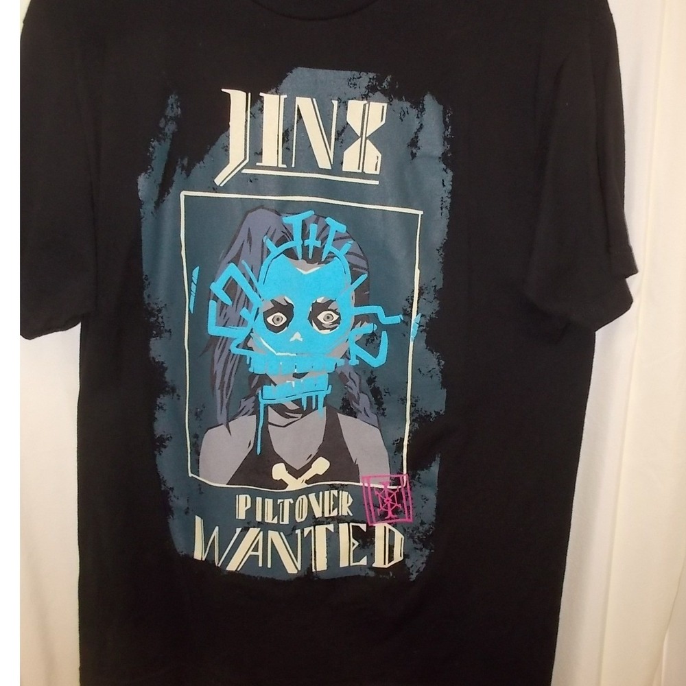 Arcane League of Legends Jinx Piltover Wanted Graphic Tee Black Mens Large L